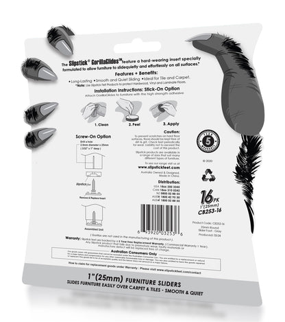 GorillaGlides 1 Inch (25mm) Chair Sliders/Floor Protectors (16 Furniture Glides) Screw-On or Self-Adhesive, for Sliding on Carpet & Hard Surface Floors, Round, CB253-16