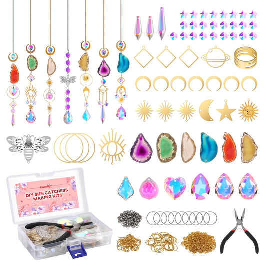 Blumway 168 PCS DIY Sun Catchers Making Kits Craft for Adults,Crystal Suncatcher Indoor Window Hanging with Crystals Light Catcher with Prisms and Agate Slices