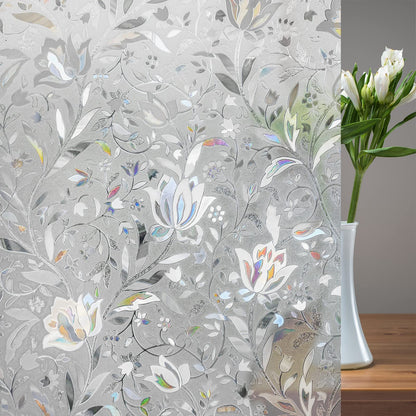 rabbitgoo Privacy Window Film, Decorative Stained Glass Film, Sun Blocking Window Cling, Removable Static Cling Vinyl Glass Sticker for Home, Bathroom Door, Tulip Flower, Clear, 60x200cm