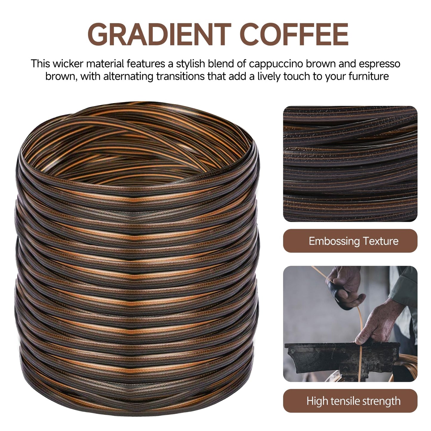 260 ft Wicker Repair Kit, Synthetic Rattan Furniture Fix Kit Brown Flat Plastic Weaving Material for housing Furniture and Garden Chair Basket Patio Conversation Furtinue-Gradiant Coffee