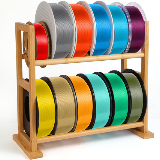 Onemacc 3D Printer Filament Storage Rack Desktop, Wooden 3D Printer Filament Spool Holder Stand, 2 Tier 3D Printer Filament Organizer for PLA/ABS/TPU - for 12 Roll Pac