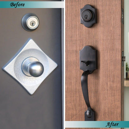 MaxxGeek 5-Inch Backset Entry Door Latch Fit Standard Knobset, 90° Square Interface with Square Corner Faceplate, Requires a 2-1/8" Cross Bore & 1" Edge Bore, Non-Handed, Polished Brass