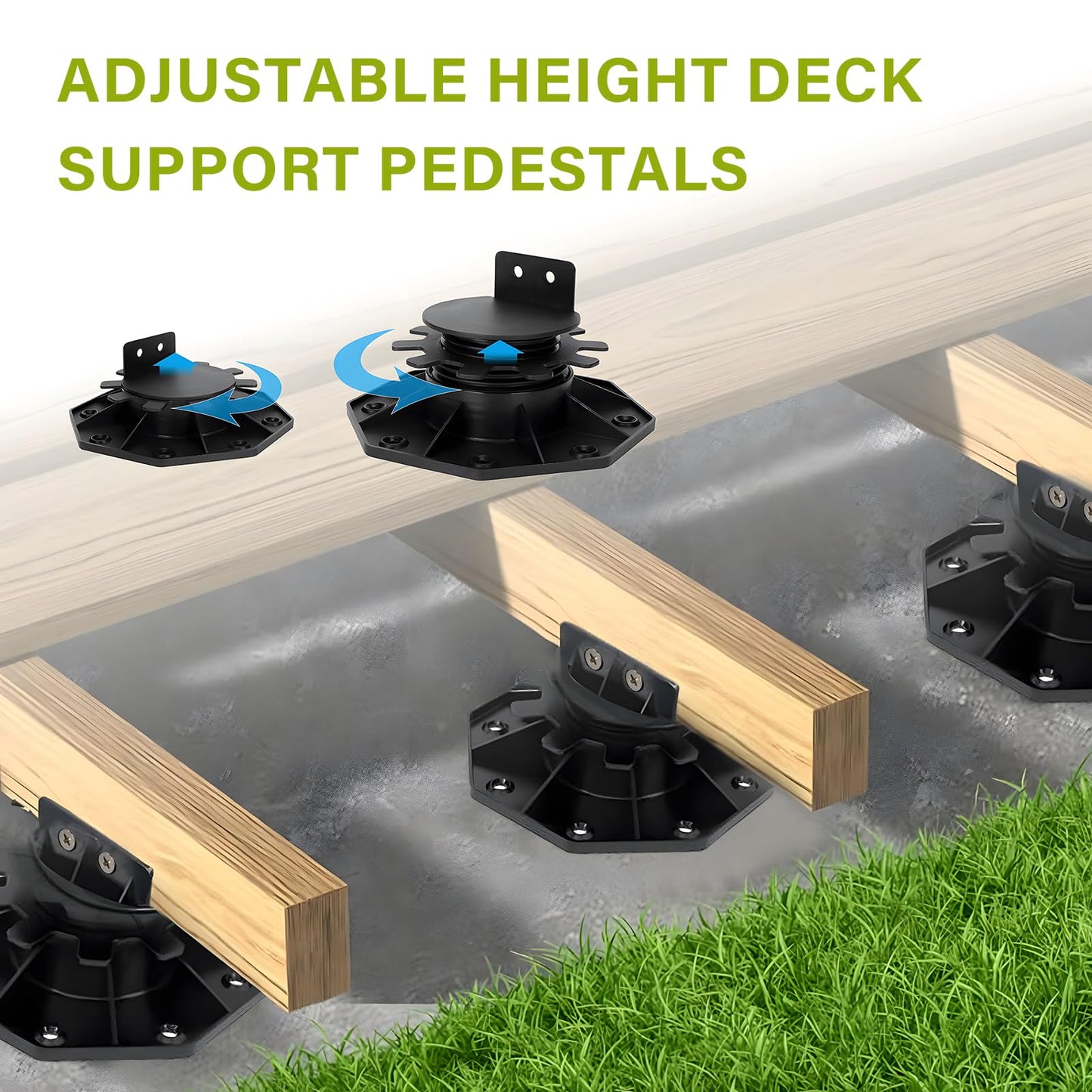 ASDJAKZP 12Pack Deck Support Pedestals, Height Adjustable Deck Foundation Base Support, Durable Tuff Blocks Deck Foundation for Floating Deck Platform Deck Floor, Raising from 1-3/16" to 2-3/8", Black