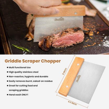 Stanbroil Griddle Accessories Spatula Tools, Set of 4 Stainless Steel Griddle Tools with Wooden Handle, Perfect for Outdoor BBQ Flat Top Cooking Camping Grilling