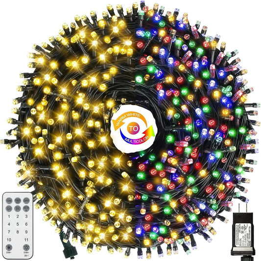 MZD8391 Upgraded Color Changing Christmas String Lights Outdoor Indoor, 108FT 300 LED Warm White Multi Color Fairy Lights, END to END CONNECTABLE, Waterproof Christmas Tree Lights with Timer Remote