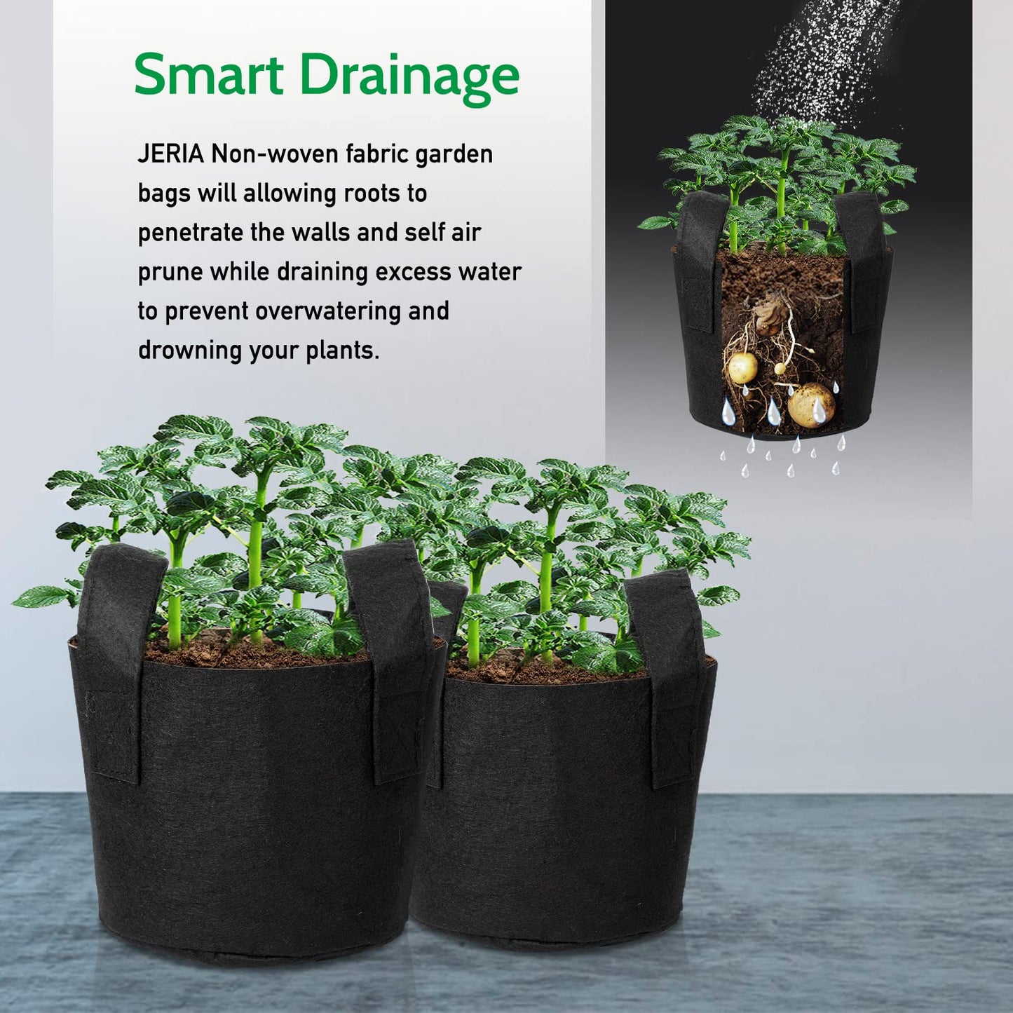 JERIA 12-Pack 5 Gallon, Vegetable/Flower/Plant Grow Bags, Aeration Fabric Pots with Handles (Black)