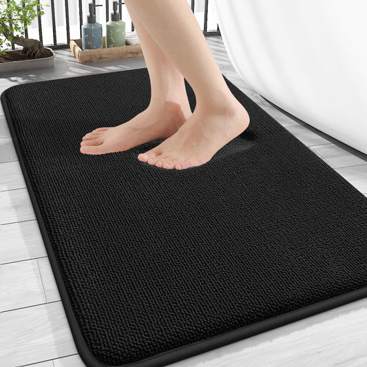 OLANLY Luxury Memory Foam Bath Mat, Extra Soft Absorbent Bathroom Mats, Quick Dry Bathroom Rugs, Non-Slip, Machine Washable Bath Mats for Bathroom Floor, Tub and Shower, 20x30, Black