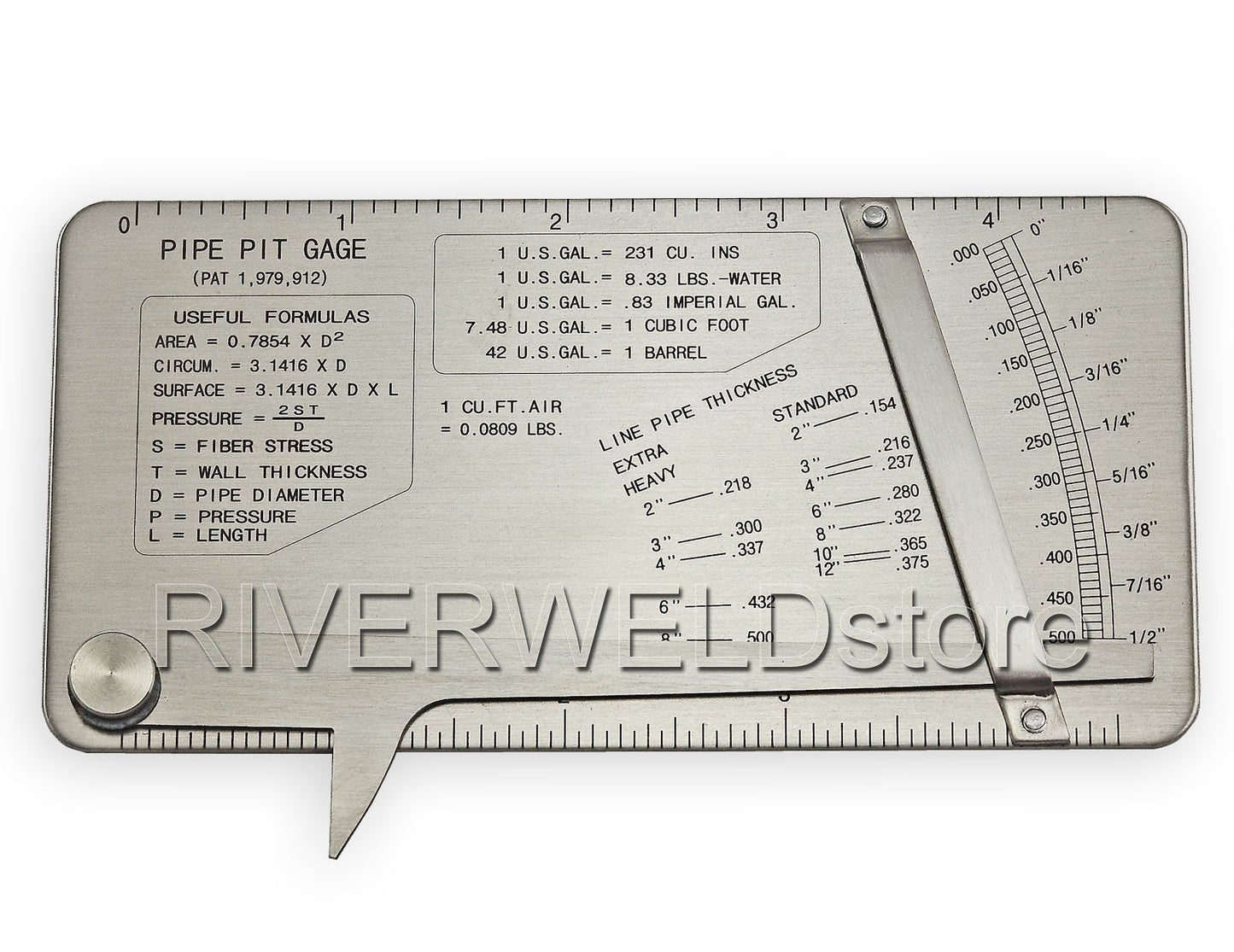 RIVERWELD Pipe Pit Welding Gauge Gage Test Ulnar Welder Inspection Range is 0 to 1/2" in 1/64" & .010 Increments Inch