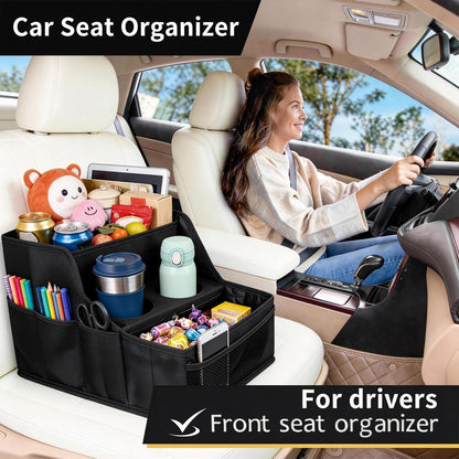 Car Seat Organizer Backseat and Passenger Seat Organizer with 9 Compartments 2 Cup Holders Car Organizer Front Seat Storage for Travel Kids，Black