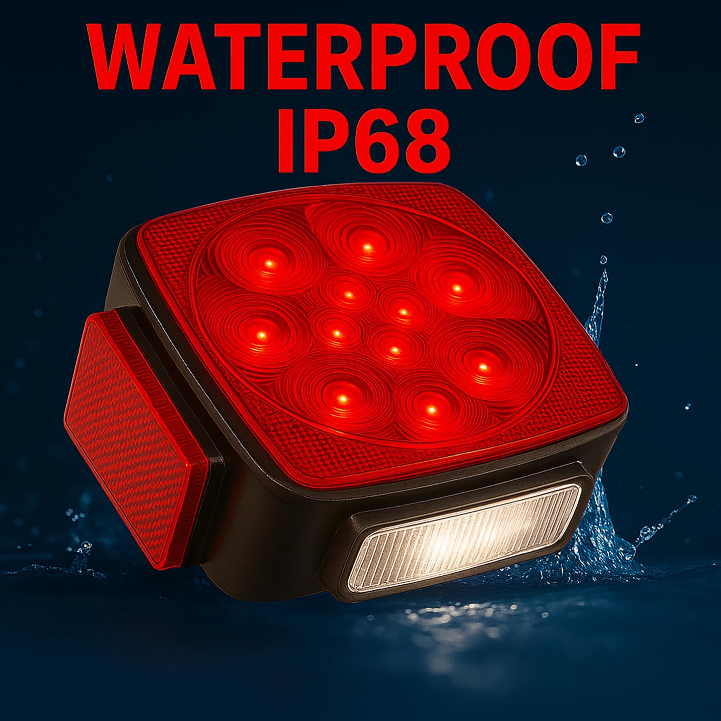PEAKTOW Square 12V LED Submersible Left and Right Trailer Lights, Stop Turn Tail Side Marker License Lights for Utility Trailer Boat Camper RV Truck Marine, Mounting Hardware Included