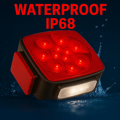 PEAKTOW Square 12V LED Submersible Left and Right Trailer Lights, Stop Turn Tail Side Marker License Lights for Utility Trailer Boat Camper RV Truck Marine, Mounting Hardware Included
