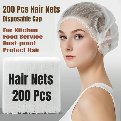 200 Pcs Disposable Hair Nets Food Service Hairnets Kitchen Hair Bun Bouffant Caps Filet Cheveux Non-Woven Elastic White Polypropylene Protective Shower Caps Massage Labs Salon 21"