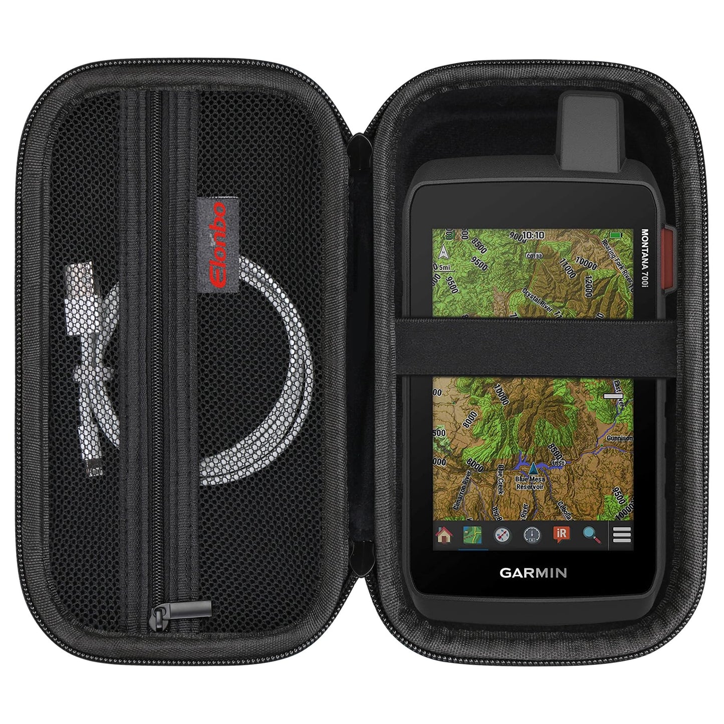 Elonbo Carrying Case for Garmin Montana 700i / 700 / 750i Handheld GPS, Handheld Satellite Communicator Travel Holder, Extra Mesh Pocket Fits USB Cable, Black.