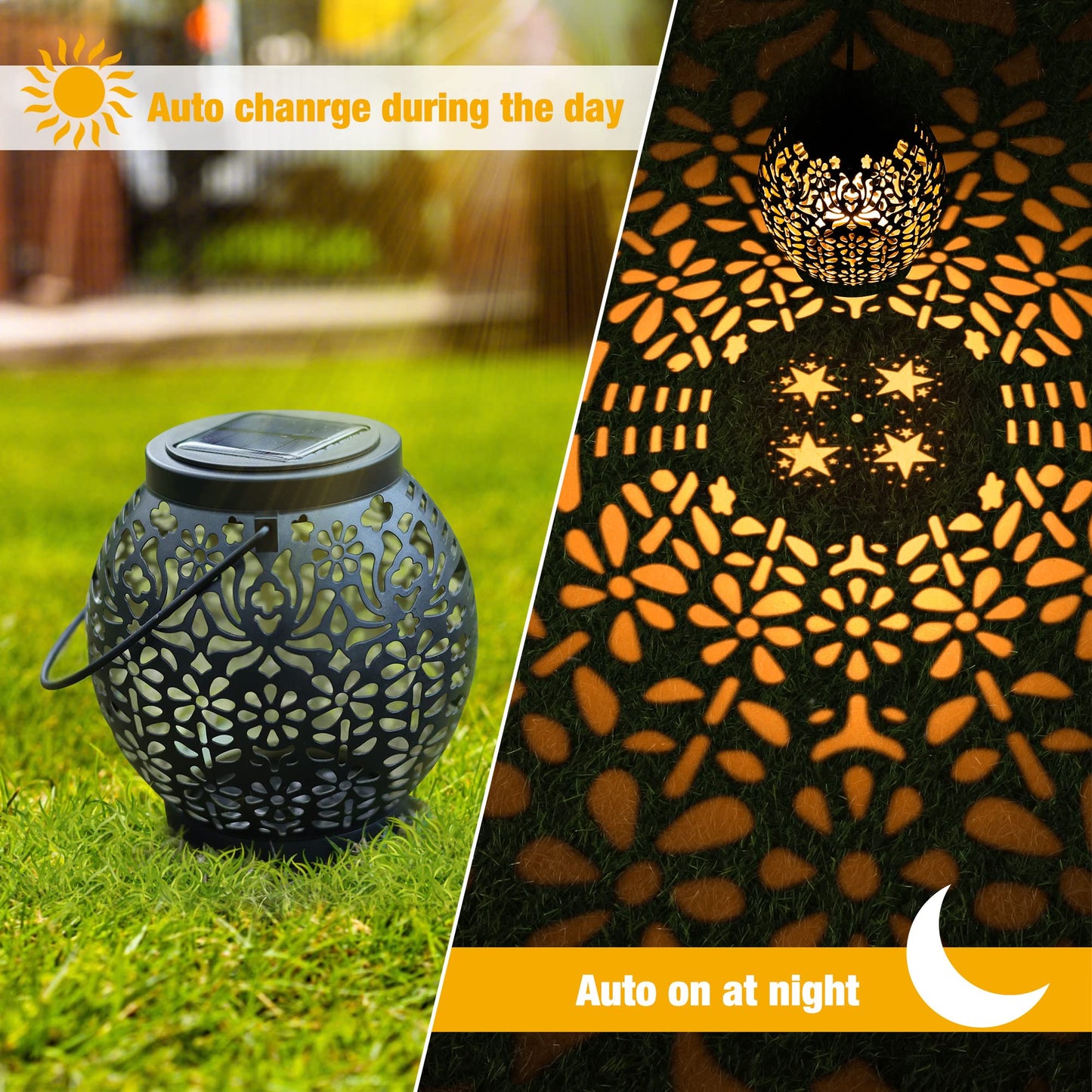 Brizled 2 Pack Outdoor LED Solar Hanging Lantern Lights with Star Projection, Warm White, Waterproof for Garden Patio Courtyard Path