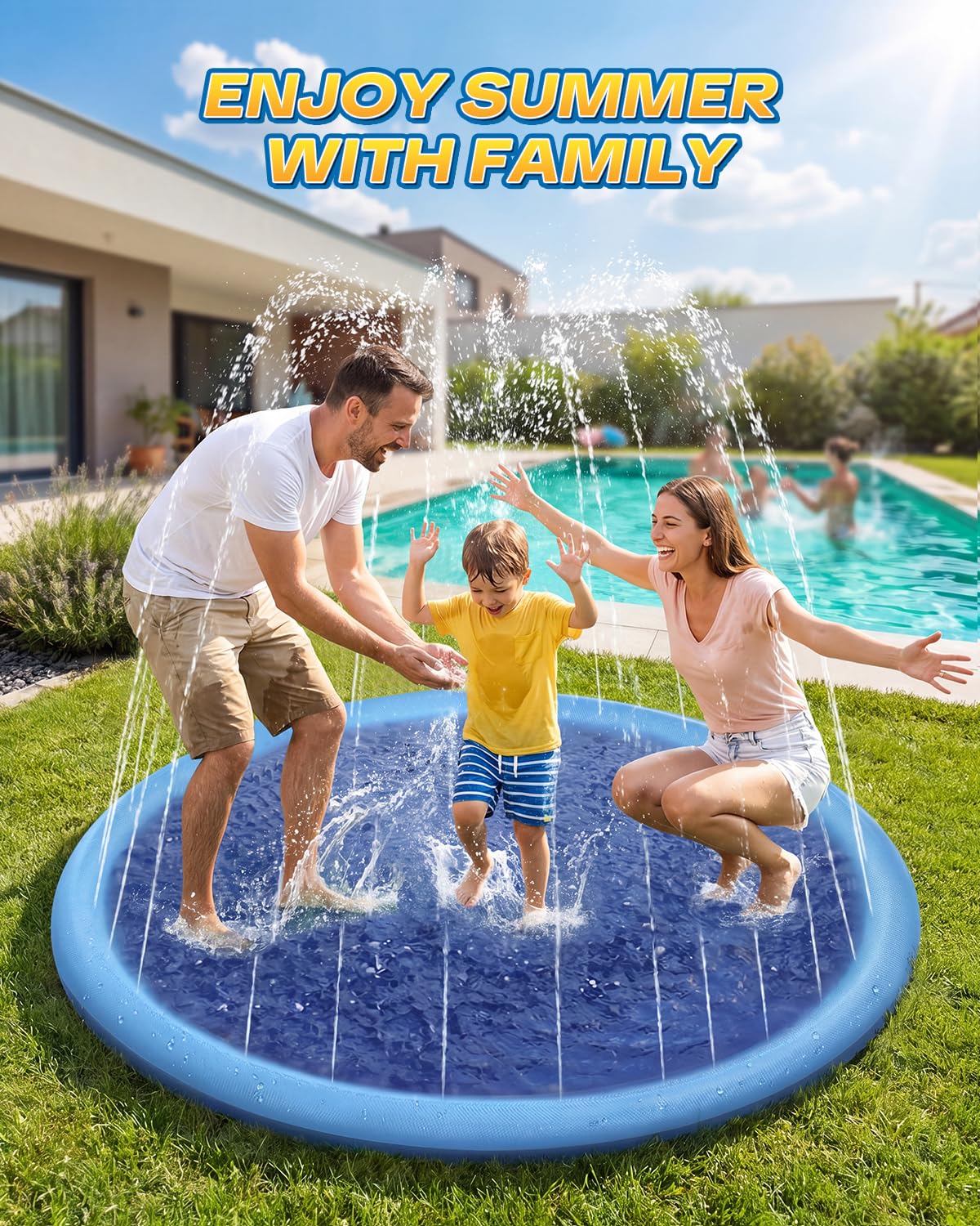 Raxurt Dog Pool, 67in Anti-Slip Splash Pad for Dogs Kids 0.58mm Thickened Durable Portable Swimming Pool for Pet Toddler Boys Girls Summer Outdoor Water Toys, Blue 67in