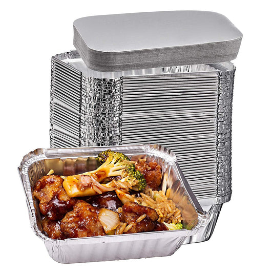 Elite Selection 1lb Aluminum Foil Pans - Reusable and Disposable Foil Pans - Stackable Foil Pans with Board Lids - Oven & Freezer Safe - 50 Piece Set (1LB Board Lids)…