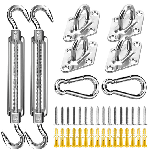 Sun Sail Hardware Kit, 5 Inch 304 Marine Grade Stainless Steel Sun Shade Sail Hardware Kit for Triangle/Rectangle/Square Sun Shade Sails Installation (40 PCS）