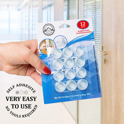 Door Stoppers Wall Bumpers - Small Door Stop 12 Pack - Headboard Stoppers - Clear Rubber Door Stopper Wall Protector - Adhesive Cabinet Door Bumper - Rubber Feet Self Adhesive Furniture Pads (12)