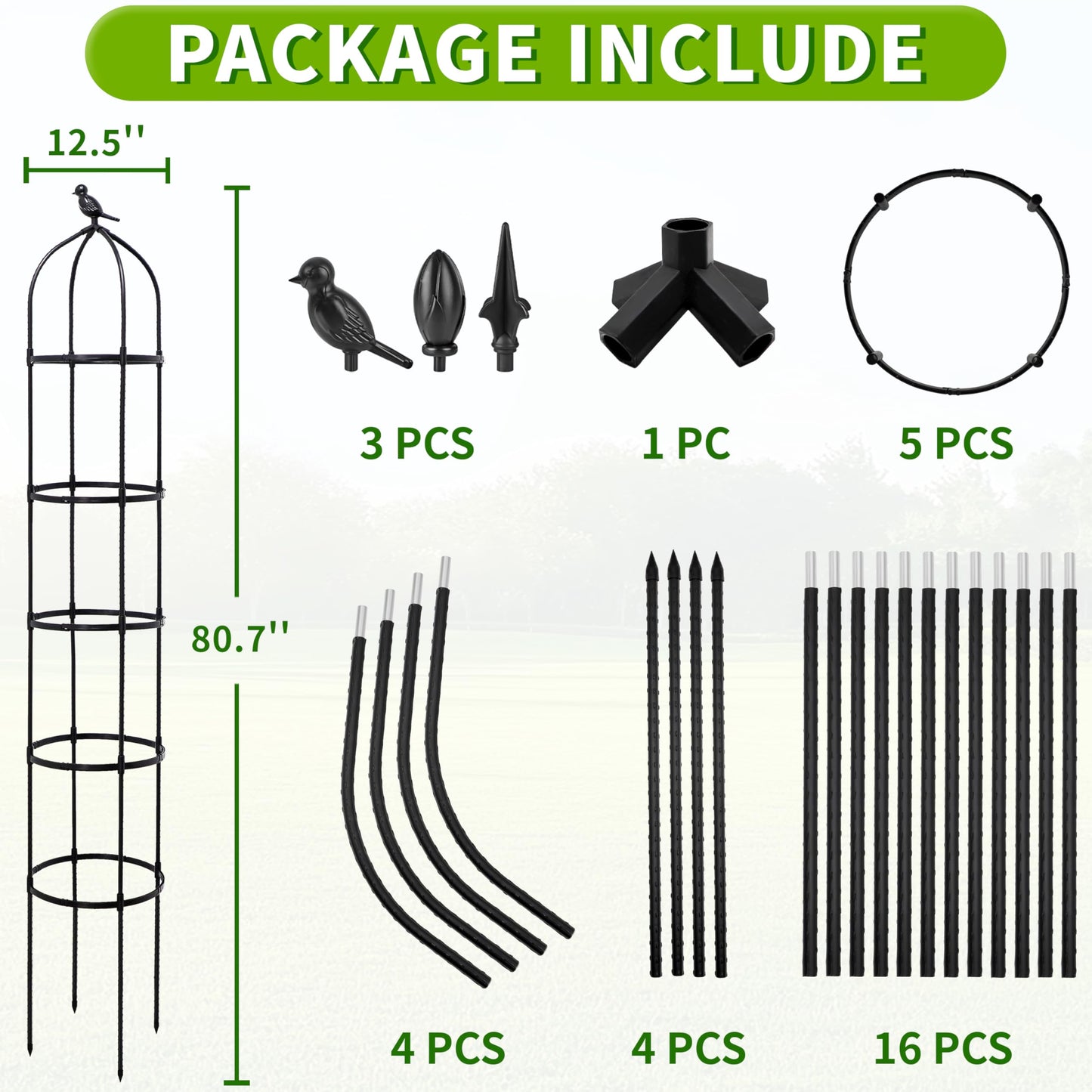 1Pack 6.7FT Garden Trellis for Climbing Plants Outdoor&Indoor, Rustproof Metal Plant Trellis, Obelisk Trellis for Vegetable, Flower, Tomato, Cucumber, Clematis, Rose, Raspberry