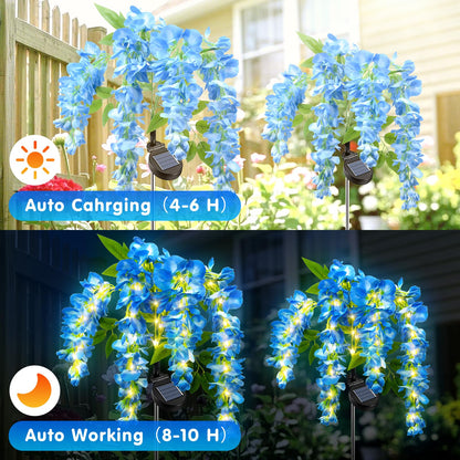 Fohil 2 Pack Solar Garden Lights, Solar Blue Wisteria Flower Lights, 2Lighting Mode Waterproof Solar Lights Outdoor Decoration for Garden Yard Pathway Grave Landscape