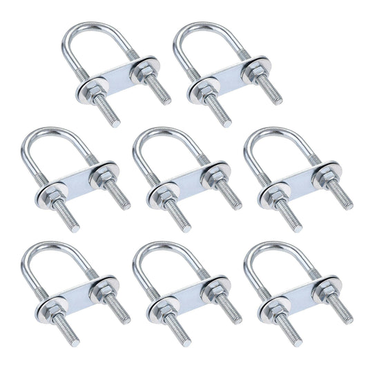 uxcell Round U-Bolts 8 Sets 0.98"(25mm) Inner Width 70mm Length Steel M6 with Nut, Plate, Washer