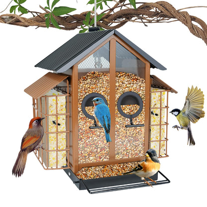 TayePin Bird Feeders for Outdoors Hanging, Metal Wild Bird Feeders with Double Suet Cage, 4LBS Large Capacity for Outside Garden Waterproof, ldeal Gifts for Birds Watching Finch Cardinal, Brown