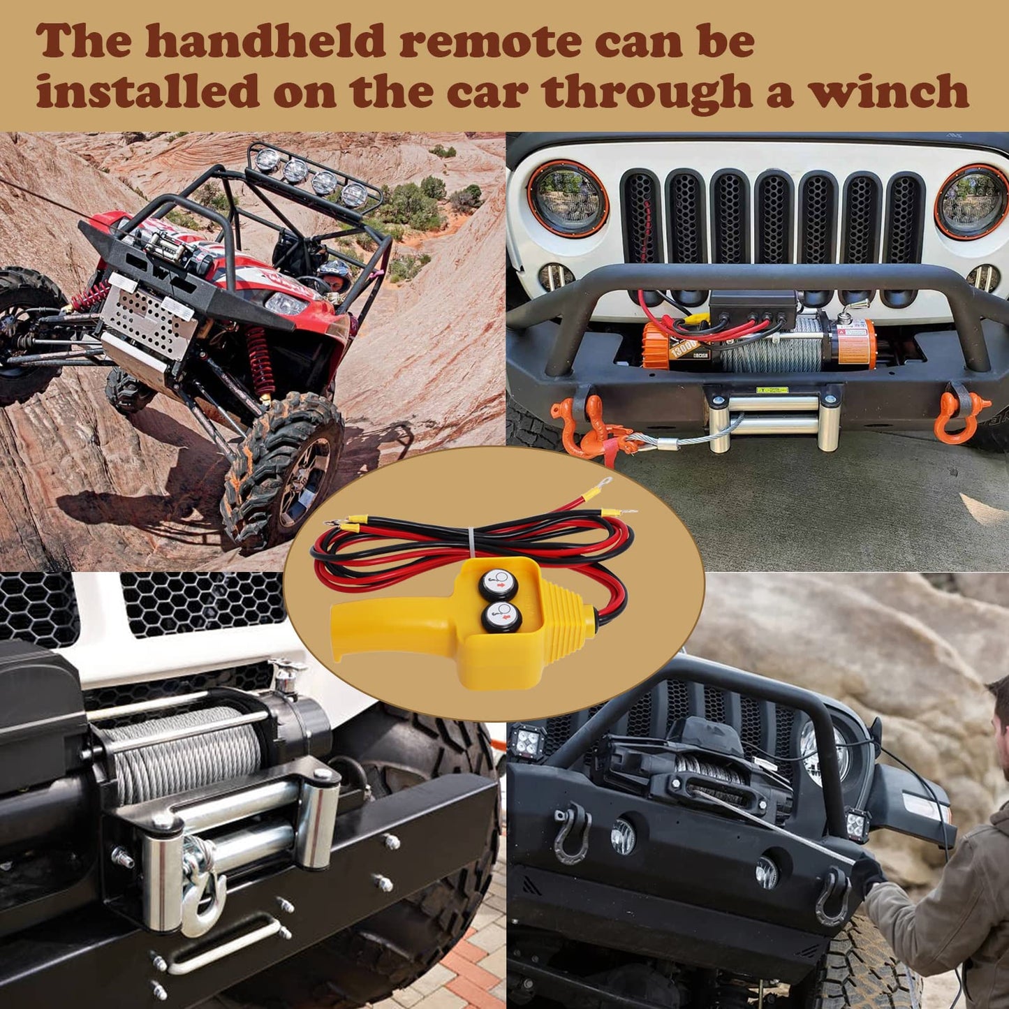 Winch Control Handle, Winch Wired Controller Hand Control Assembly Push Button Style 12V for Capstan 1500lbs‑5000lbs, Yellow by Swess