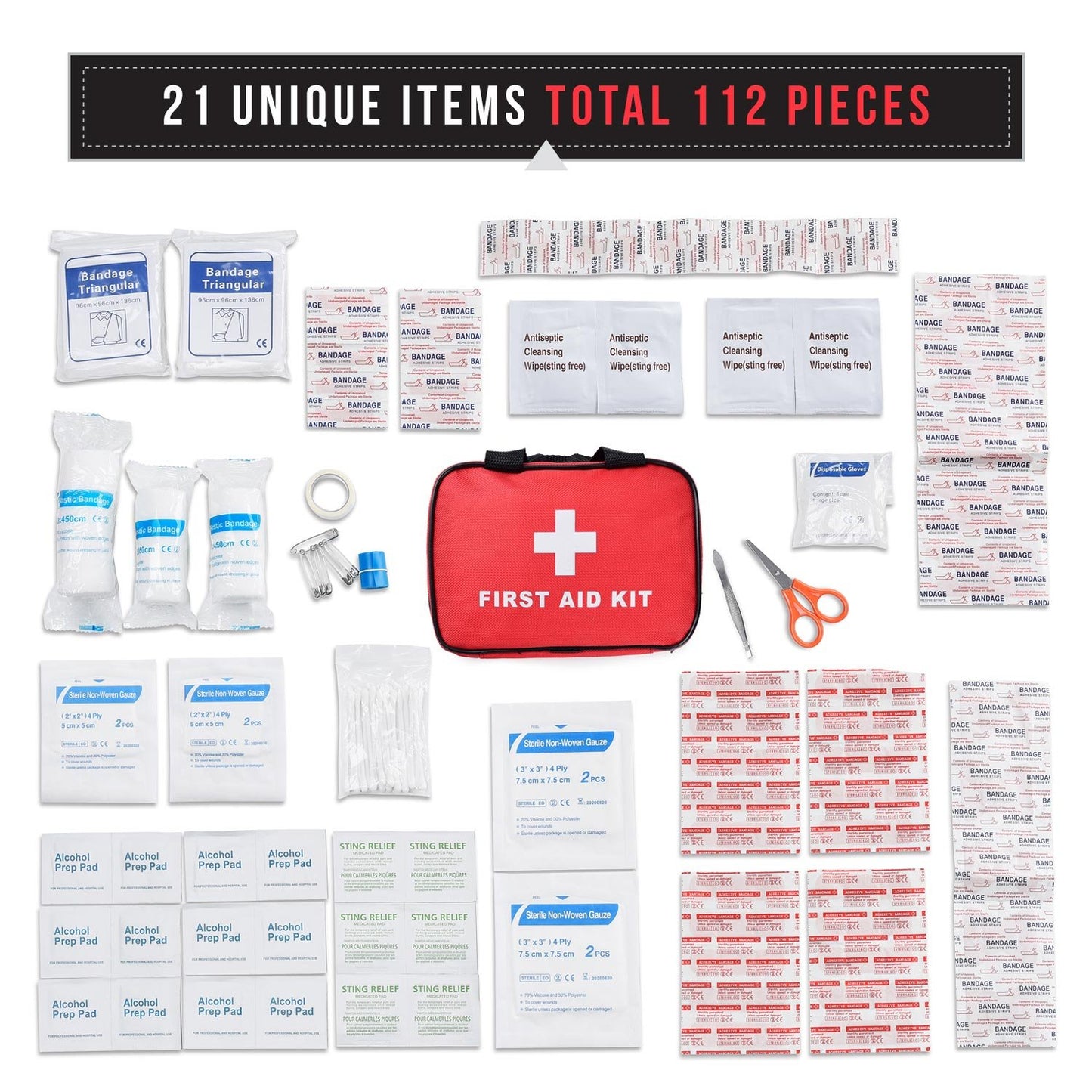 SlimK Small First Aid Kit for Car Travel & Outdoor Emergency Like Minor Cuts, Scratch, Burns & Sprain - 112 Pieces of Premium Sterile Emergency Kit First Aid Supplies - Compact & Lightweight Bag