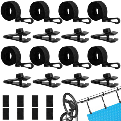 codree 24 Pcs Pool Solar Cover Reel Attachment Kit, Inground Swimming Pool Solar Cover Straps and Clips, Solar Blanket Strap Kit Including 8 Straps with Hooks, 8 Clips and 8 Touch Fastener