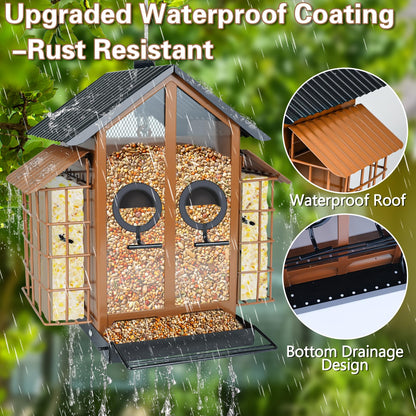 TayePin Bird Feeders for Outdoors Hanging, Metal Wild Bird Feeders with Double Suet Cage, 4LBS Large Capacity for Outside Garden Waterproof, ldeal Gifts for Birds Watching Finch Cardinal, Brown