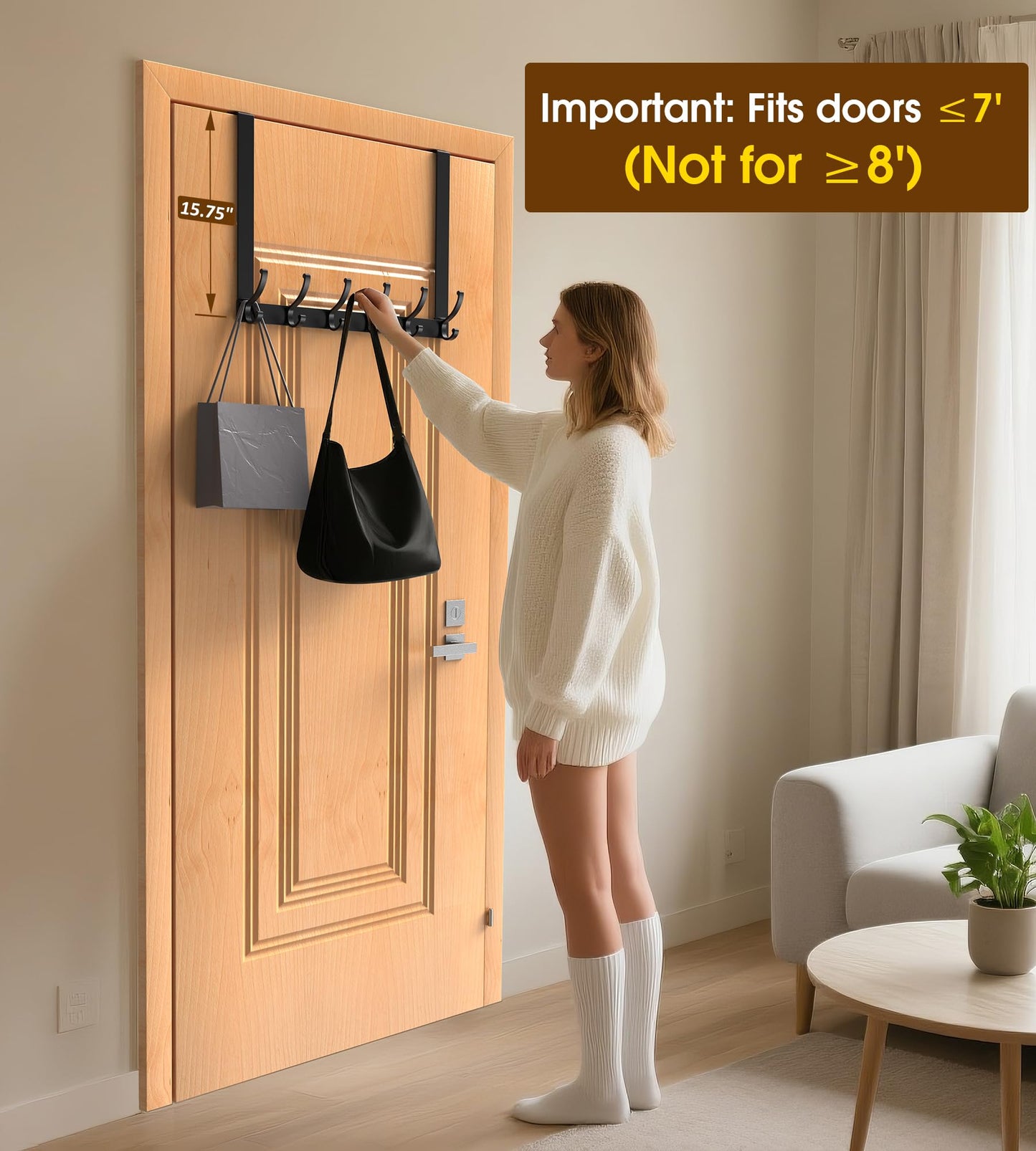 CHAUNCEY HOME Long Over The Door Hooks Hanger with 15.75" Arms for Easier Access by Shorter, Heavy Duty Door Hanger for Coat, F16C, Fits Standard 1 3/4'' Doors, Towel Racks for Bathroom, Black