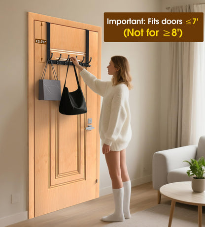 CHAUNCEY HOME Long Over The Door Hooks Hanger with 15.75" Arms for Easier Access by Shorter, Heavy Duty Door Hanger for Coat, F16C, Fits Standard 1 3/4'' Doors, Towel Racks for Bathroom, Black