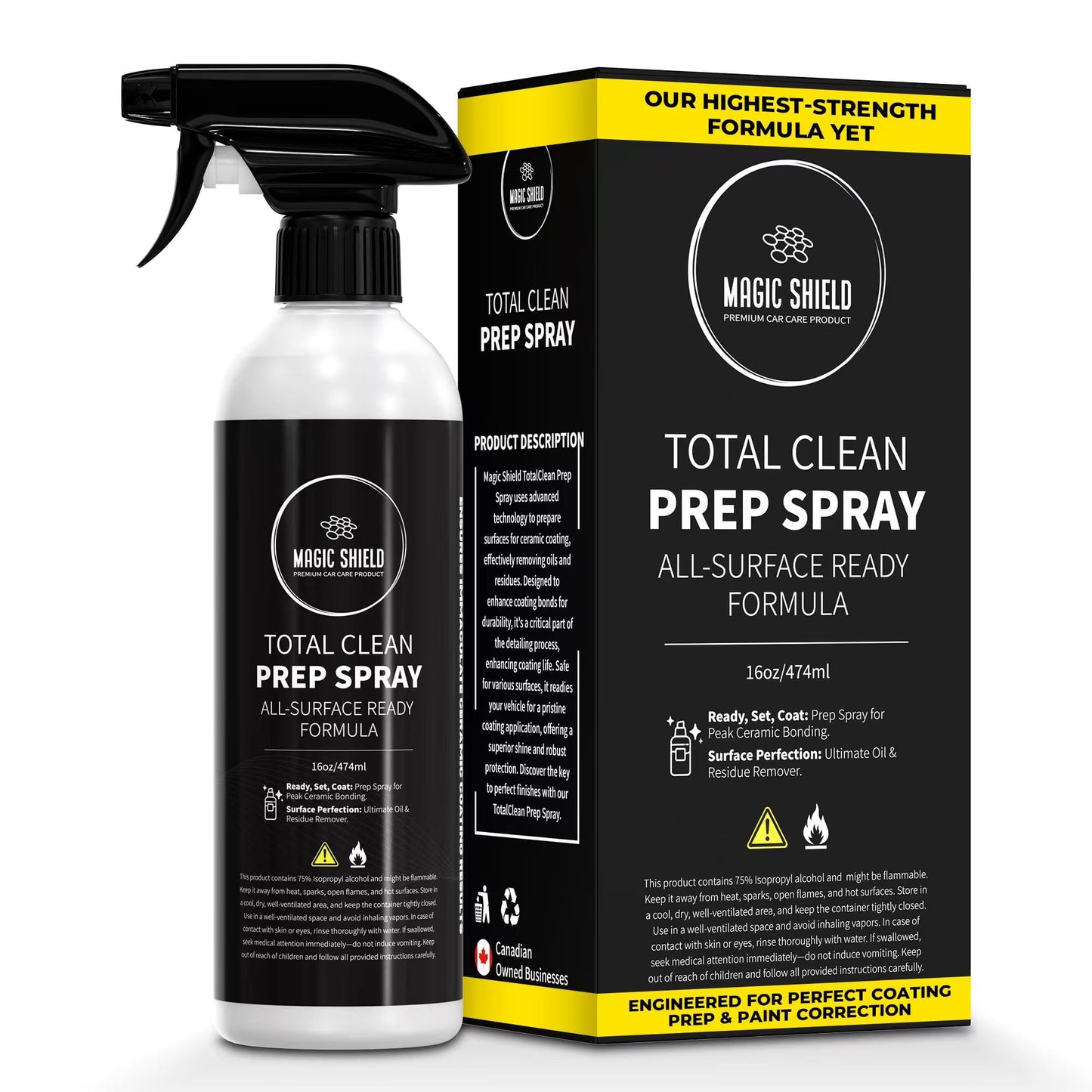 Magic Shield Prep Spray – New 75% Formula | Ideal for Ceramic Coating Prep | Wax & Grease Remover for Auto Detailing | Ultimate Surface Cleaner - 16oz