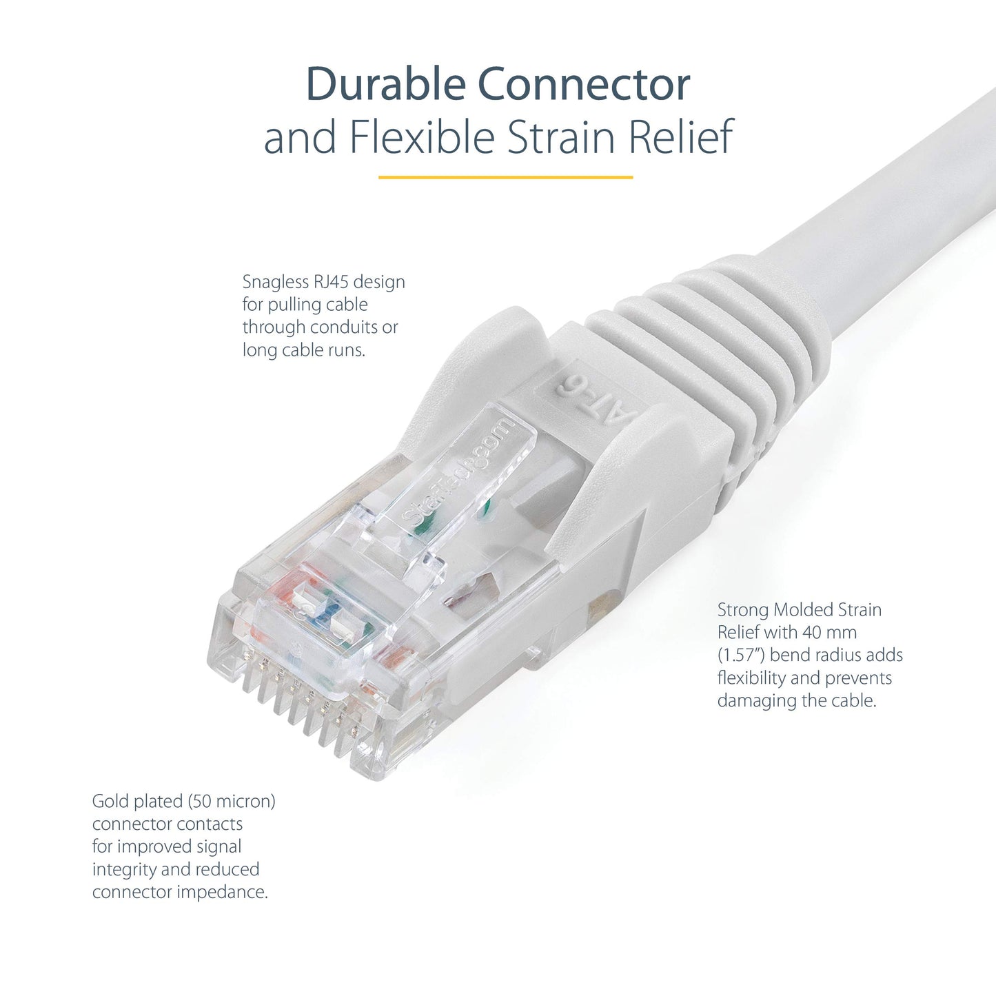 StarTech.com N6PATCH50WH Gigabit Snagless RJ45 UTP Cat6 Patch Cable, 50-Feet (White)