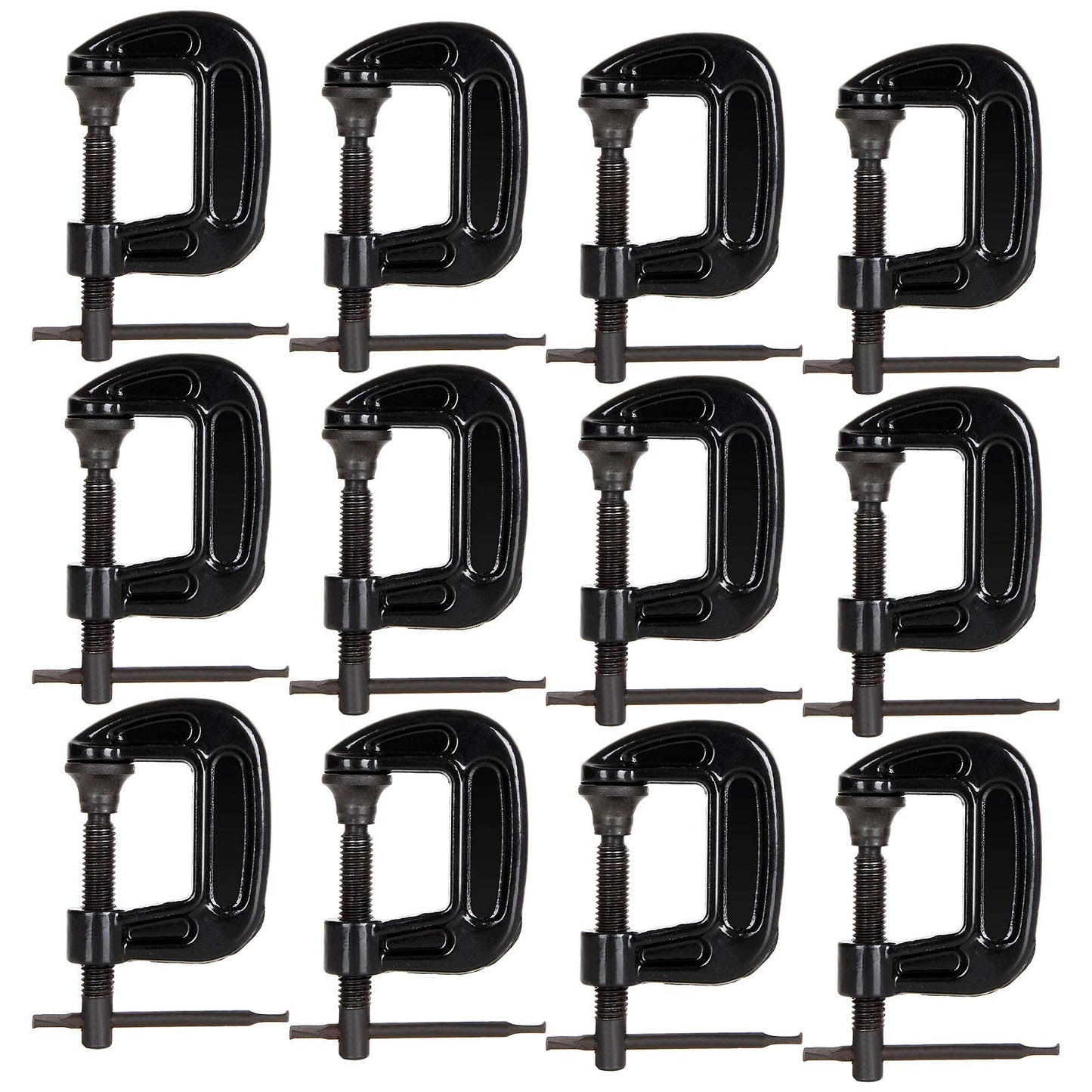 Abuff 1 Inch C-Clamp Set, 12-Pack Quality Iron C Clamps, Clamps for Woodworking, Welding and Building