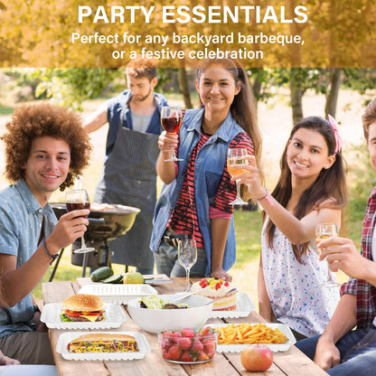 WRINGKIT 300 Pack White Plastic Meat Tray, 8 Inch Rectangular Disposable Plates, Mineral Filled PP Supermarket Meat Trays, Heavy-Duty Plastic Dinner Dessert Plates for Party Restaurant