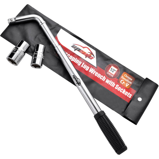 EPAuto Telescoping Lug Wrench & Wheel Wrench - Heavy Duty Extendable Tire Iron with CR-V Sockets 17/19mm (3/4"), 21/22mm (7/8") - Universal Lug Nut Remover
