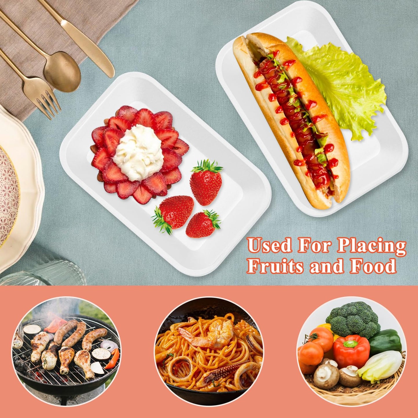 Akamino 60pcs Crafts Foam Trays, Rectangle Fruit BBQ Roast Meat Food Tray,Disposable Foam Plates for Supermarket, DIY, Printmaking, Graffiti Painting, Drawing -7.9 x 5.1 x 1 in