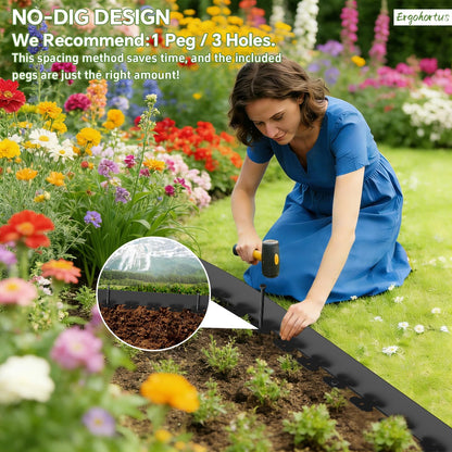 ‎Ergohortus Garden Edging, 32ft Landscape Edging with 50 Pegs, Plastic Garden Edging Border with 5cm High, Flexible for Lawn Edging, Flower Beds Edging, Paver Edging, Grass, Black
