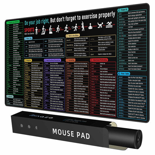 Rinaze Large Mouse Pad with Excel Shortcuts Cheat Sheet Desk Pad, Excel Tips Desk Mat, XXL Gaming Mousepad Keyboard Pad, Office Desk Accessories for Computer, Mac, PC and Laptop