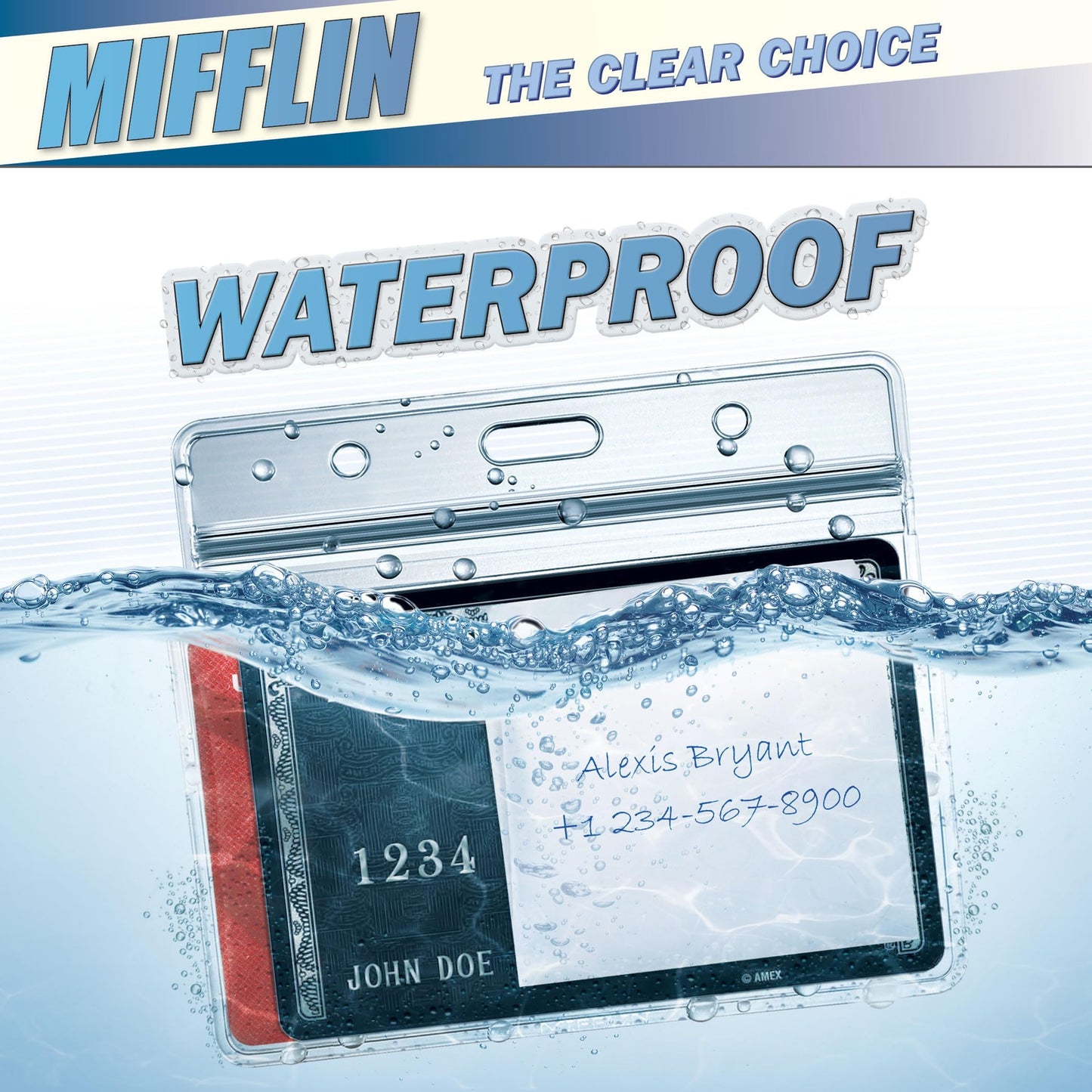 MIFFLIN Horizontal ID Name Badge Holder (Clear, 90x60 mm, 100 Pack), Waterproof and Resealable Plastic Card Holders