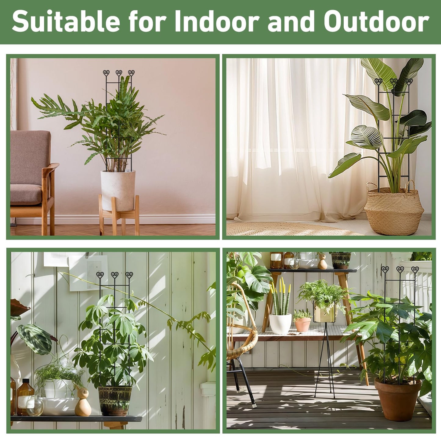 Xeeol 32in Large Garden Trellis for Potted Plants, Expandable Metal Indoor Plant Trellis for Climbing Plants, Tall Plant Supports for Ivy Pothos Hoya Monstera,2P