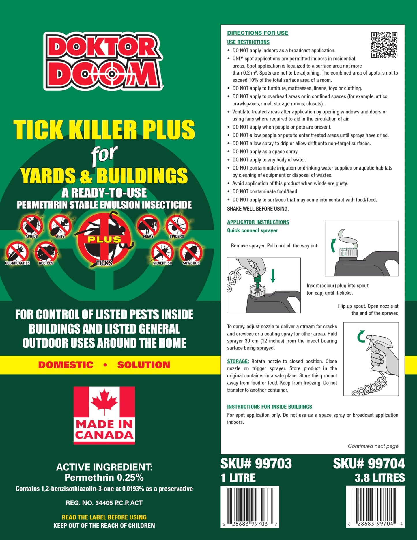 Doktor Doom Tick Killer Plus for Yards & Buildings w/Trigger Spray, Made in Canada, 1L