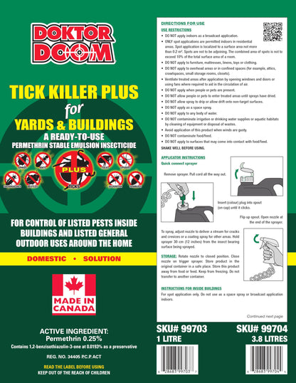 Doktor Doom Tick Killer Plus for Yards & Buildings w/Trigger Spray, Made in Canada, 1L