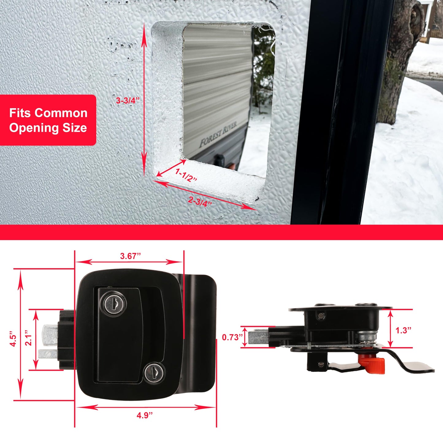 PEAKTOW PTS0007 Heavy Duty Zinc Alloy RV Camper Trailer Motorhome Entry Door Lock with Paddle Deadbolt Four Keys (Black)