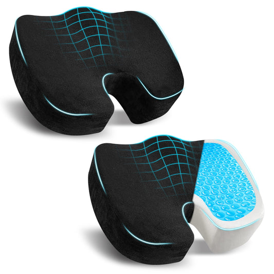 EcoNour Gel Seat Cushion for Pressure Relief (2 Pack) | Office Chair Gel Cushion for Sciatica | Ergonomic Anti-Slip & Foam Coccyx Cushion for Tailbone & Lower Back Pain