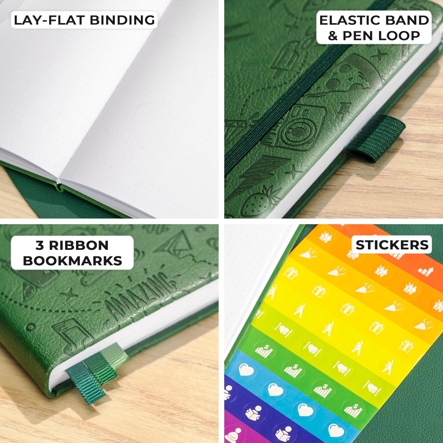 Clever Fox Dotted Journal 2.0 – Compact Planning and Sketching Dot Grid Notebook 120 GSM Thick, No-Bleed Paper – Planner with Pen Loop, Pocket, Ribbons, Stickers – A5 – Forest Green