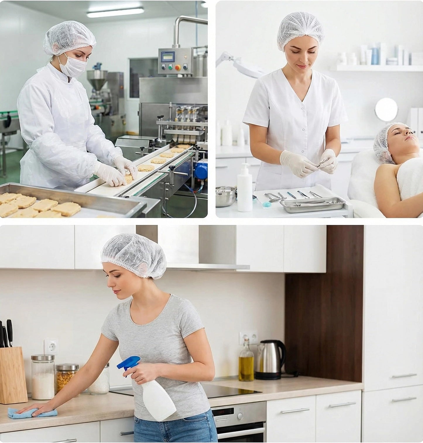200 Pcs Disposable Hair Nets Food Service Hairnets Kitchen Hair Bun Bouffant Caps Filet Cheveux Non-Woven Elastic White Polypropylene Protective Shower Caps Massage Labs Salon 21"