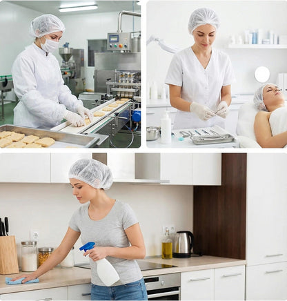 200 Pcs Disposable Hair Nets Food Service Hairnets Kitchen Hair Bun Bouffant Caps Filet Cheveux Non-Woven Elastic White Polypropylene Protective Shower Caps Massage Labs Salon 21"