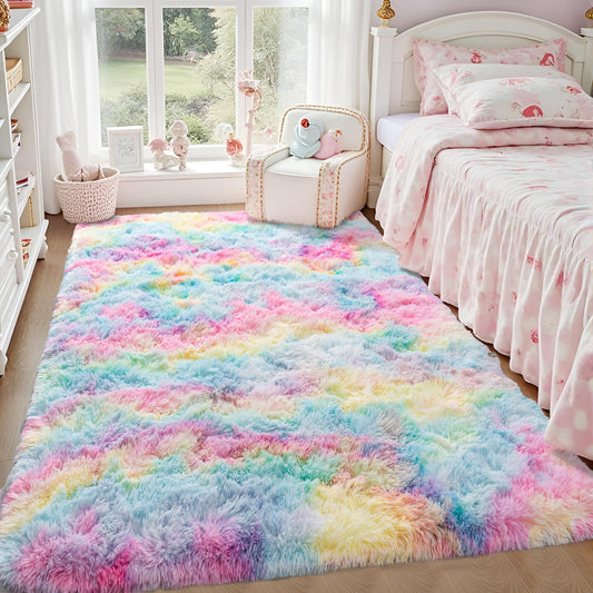 FLCODE Rainbow Rug for Girls Bedroom,3x5 Fluffy Kids Room Rug,Pink Area Rugs for Living Room,Soft Washable Non-Slip Colorful Playroom Toddler Nursery Carpet Room Decor